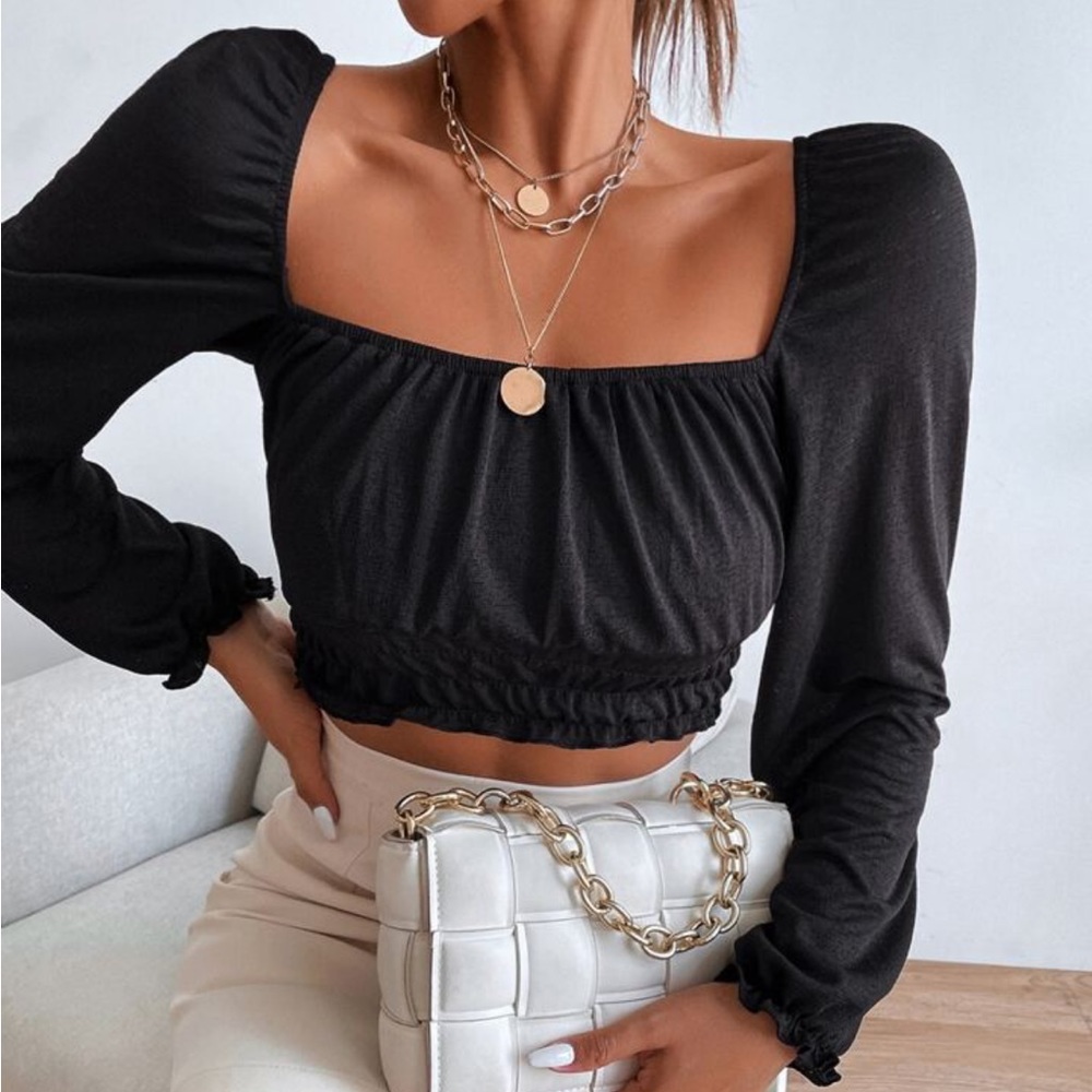 Square Neck Shirred Crop Top